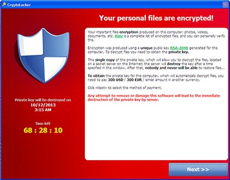 Sample of a ransomware message